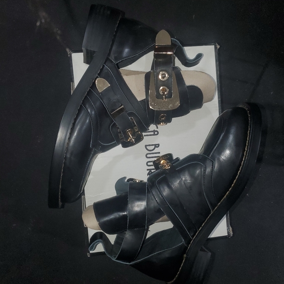 Nwt Jessica Buurman leather gladiator heeled sandals black/gold SIZE 8 - Picture 8 of 8